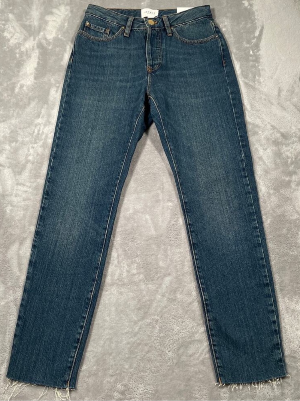 Sezane Denim Jeans Womens 27 Button Fly High Rise Raw Hem Organic Cotton New